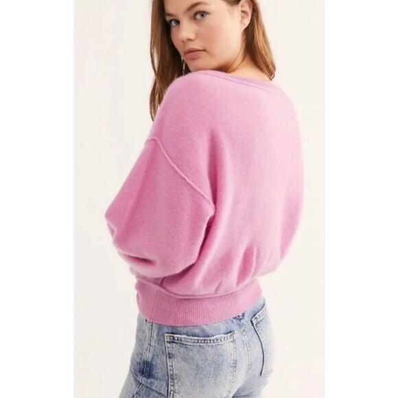 FREE PEOPLE Love Like This Cashmere Sweater Pink Pullover Long Sleeve Women's M - Picture 11 of 11